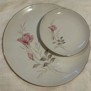 Set of 2 Gold Rimmed American Rose Fine China Plates